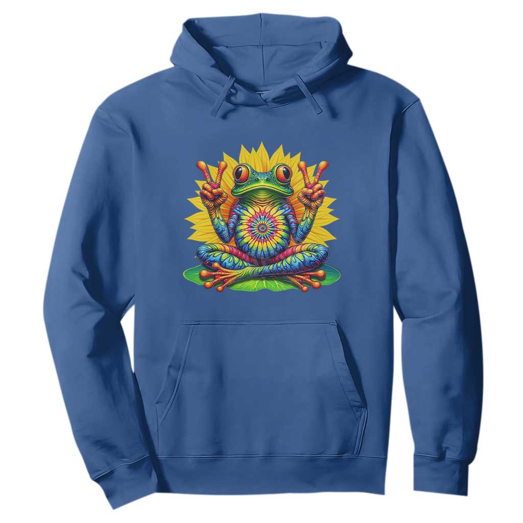 Tie Dye Frog Peace Sign Hippie Sunflower Hoodie TS11 Royal Blue Print Your Wear