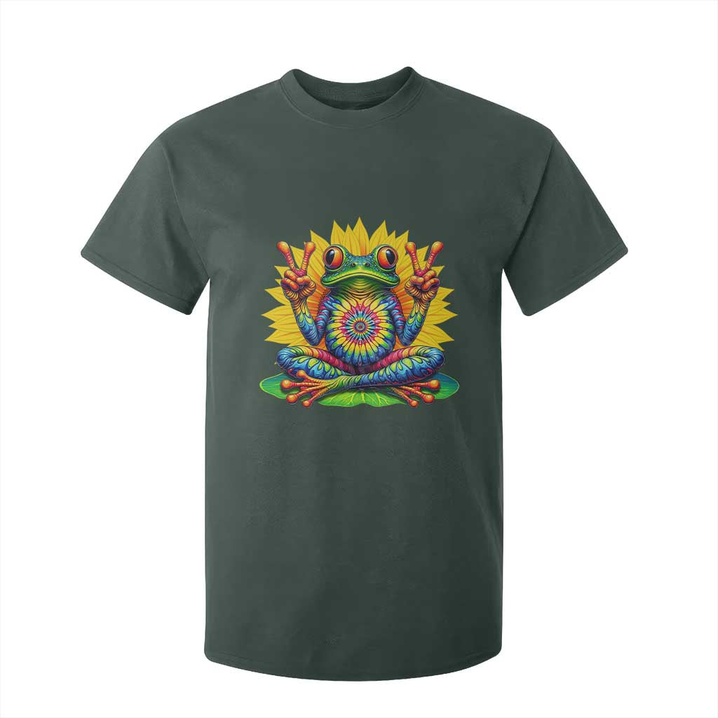 Tie Dye Frog Peace Sign Hippie Sunflower T Shirt For Kid TS11 Dark Forest Green Print Your Wear