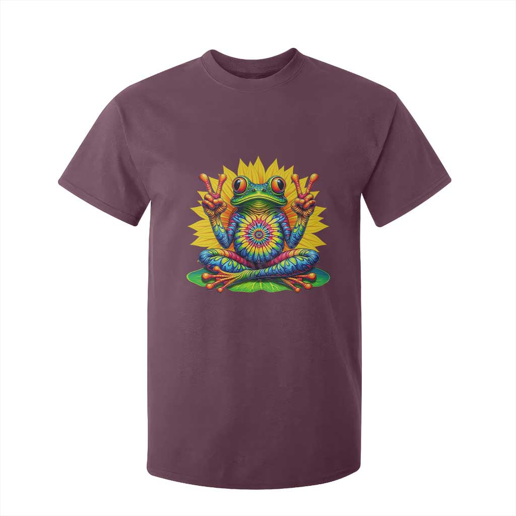 Tie Dye Frog Peace Sign Hippie Sunflower T Shirt For Kid TS11 Maroon Print Your Wear