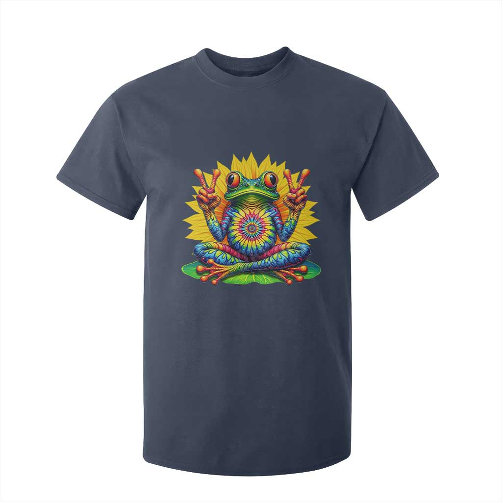 Tie Dye Frog Peace Sign Hippie Sunflower T Shirt For Kid TS11 Navy Print Your Wear
