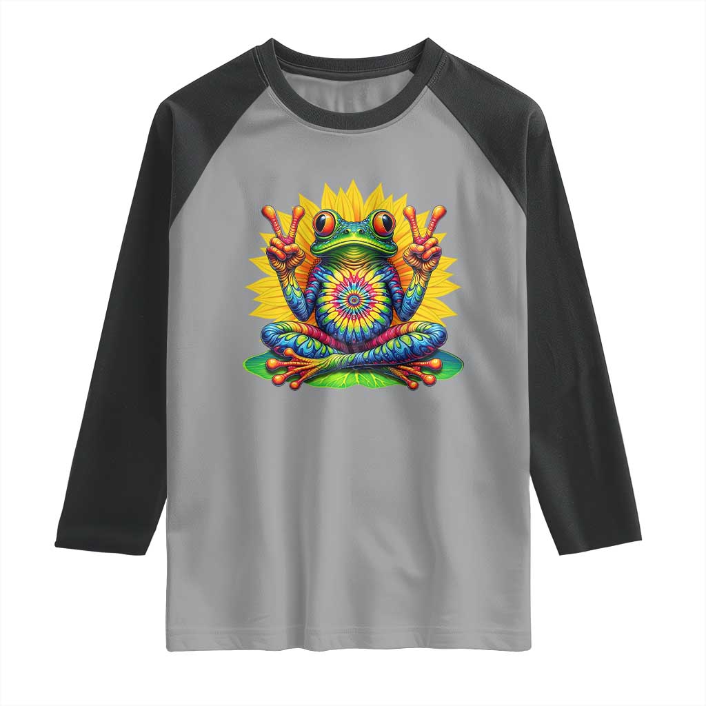 Tie Dye Frog Peace Sign Hippie Sunflower Raglan Shirt TS11 Sport Gray Black Print Your Wear