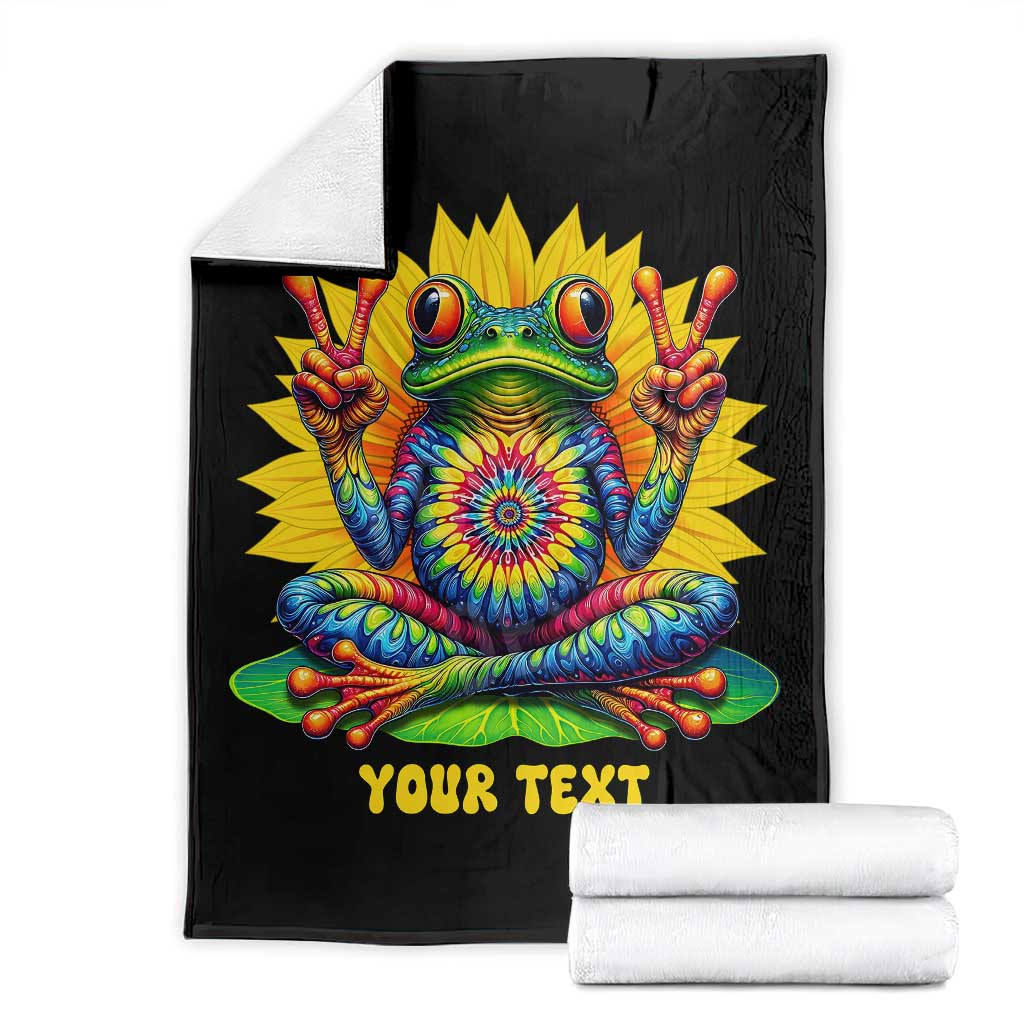Personalized Tie Dye Hippie Frog Name Throw Blanket Custom Text Peace Sign Hippie Sunflower TS11 Black Print Your Wear