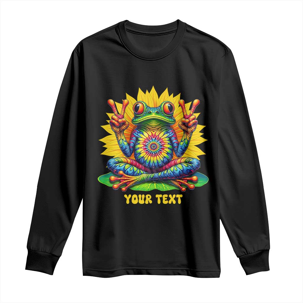 Personalized Tie Dye Hippie Frog Name Long Sleeve Shirt Custom Text Peace Sign Hippie Sunflower TS11 Black Print Your Wear