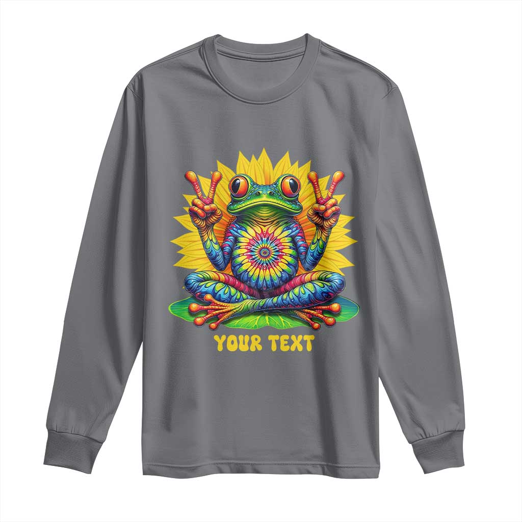 Personalized Tie Dye Hippie Frog Name Long Sleeve Shirt Custom Text Peace Sign Hippie Sunflower TS11 Charcoal Print Your Wear