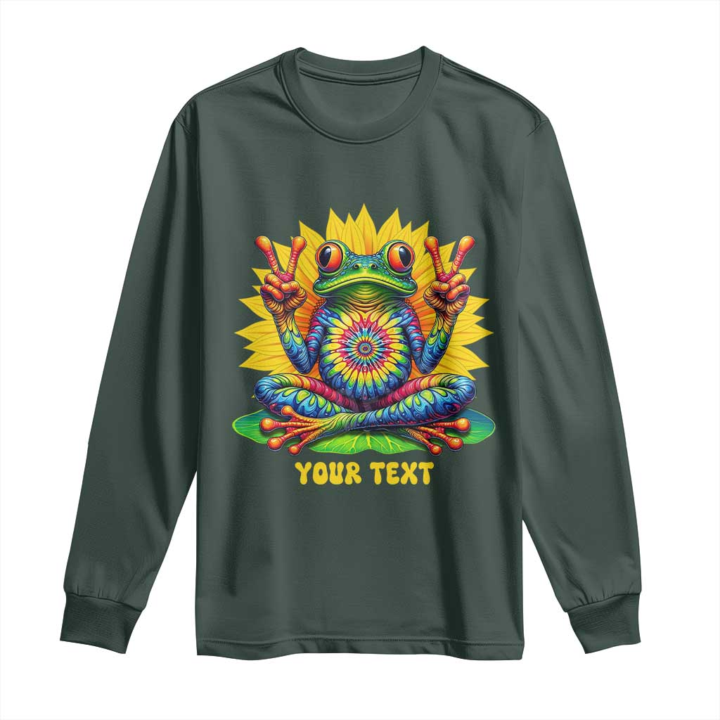 Personalized Tie Dye Hippie Frog Name Long Sleeve Shirt Custom Text Peace Sign Hippie Sunflower TS11 Dark Forest Green Print Your Wear