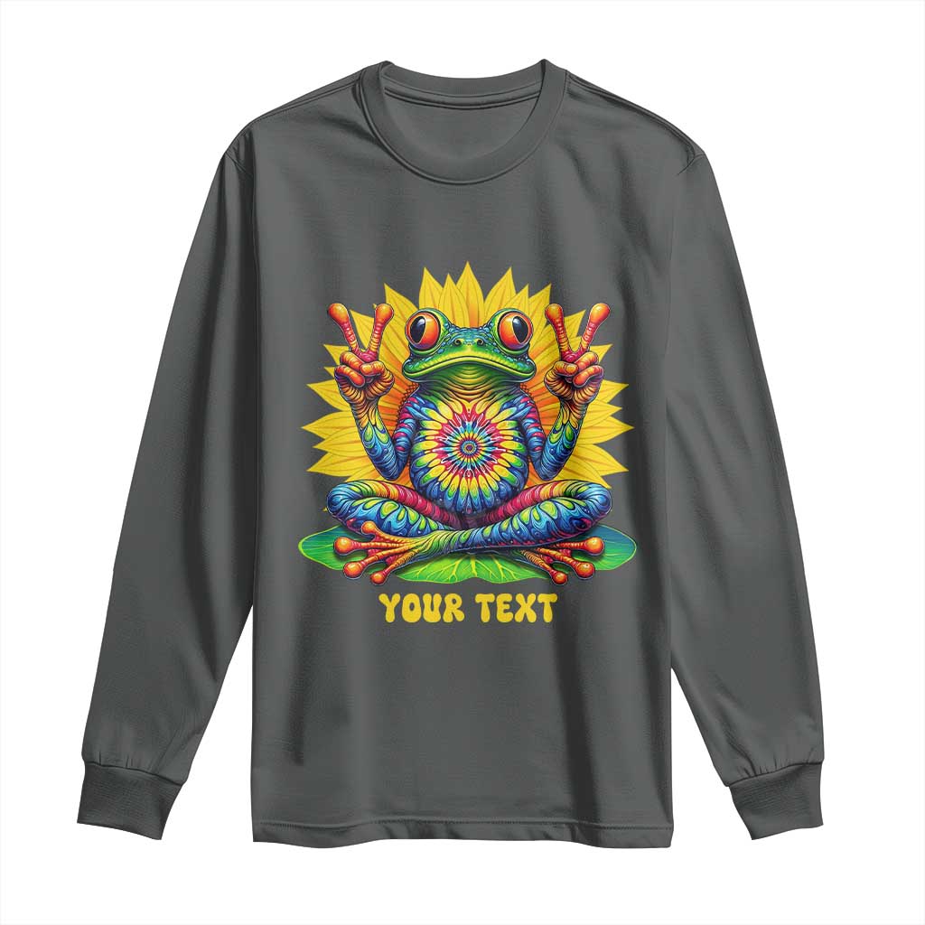 Personalized Tie Dye Hippie Frog Name Long Sleeve Shirt Custom Text Peace Sign Hippie Sunflower TS11 Dark Heather Print Your Wear