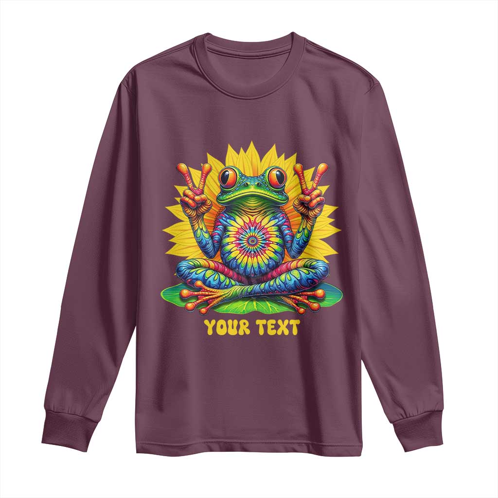 Personalized Tie Dye Hippie Frog Name Long Sleeve Shirt Custom Text Peace Sign Hippie Sunflower TS11 Maroon Print Your Wear