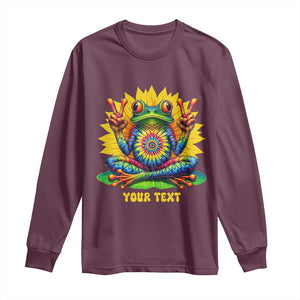 Personalized Tie Dye Hippie Frog Name Long Sleeve Shirt Custom Text Peace Sign Hippie Sunflower TS11 Maroon Print Your Wear