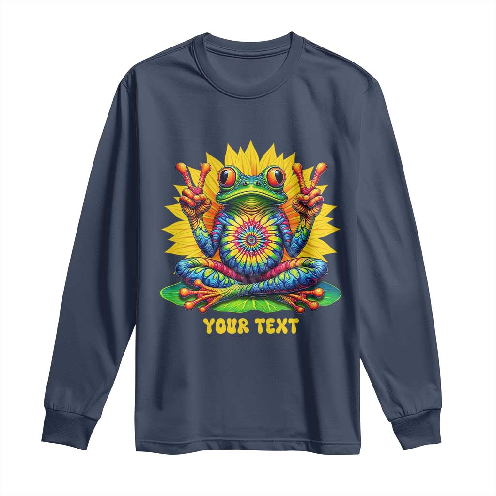 Personalized Tie Dye Hippie Frog Name Long Sleeve Shirt Custom Text Peace Sign Hippie Sunflower TS11 Navy Print Your Wear