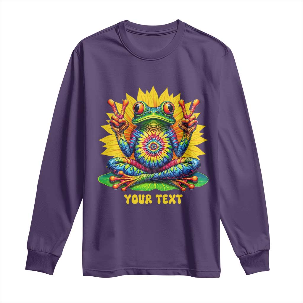 Personalized Tie Dye Hippie Frog Name Long Sleeve Shirt Custom Text Peace Sign Hippie Sunflower TS11 Purple Print Your Wear