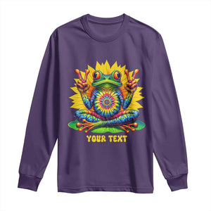 Personalized Tie Dye Hippie Frog Name Long Sleeve Shirt Custom Text Peace Sign Hippie Sunflower TS11 Purple Print Your Wear