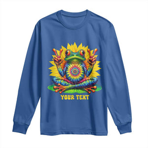 Personalized Tie Dye Hippie Frog Name Long Sleeve Shirt Custom Text Peace Sign Hippie Sunflower TS11 Royal Blue Print Your Wear