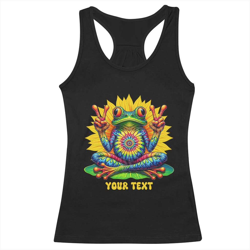 Personalized Tie Dye Hippie Frog Name Racerback Tank Top Custom Text Peace Sign Hippie Sunflower TS11 Black Print Your Wear