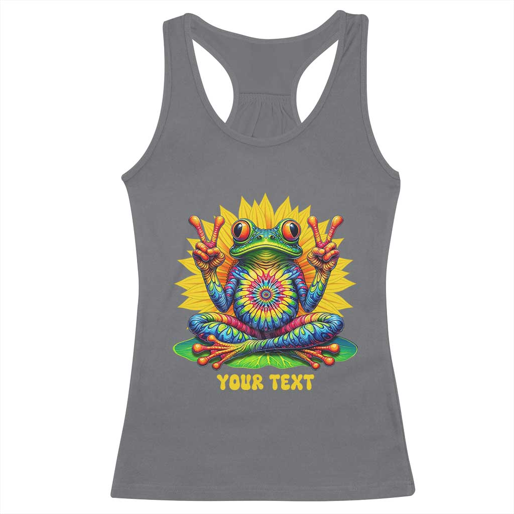 Personalized Tie Dye Hippie Frog Name Racerback Tank Top Custom Text Peace Sign Hippie Sunflower TS11 Charcoal Print Your Wear