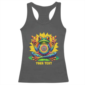 Personalized Tie Dye Hippie Frog Name Racerback Tank Top Custom Text Peace Sign Hippie Sunflower TS11 Dark Heather Print Your Wear