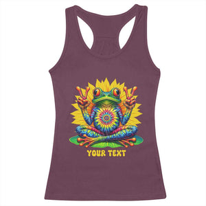 Personalized Tie Dye Hippie Frog Name Racerback Tank Top Custom Text Peace Sign Hippie Sunflower TS11 Maroon Print Your Wear