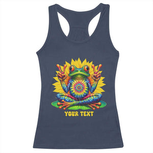 Personalized Tie Dye Hippie Frog Name Racerback Tank Top Custom Text Peace Sign Hippie Sunflower TS11 Navy Print Your Wear