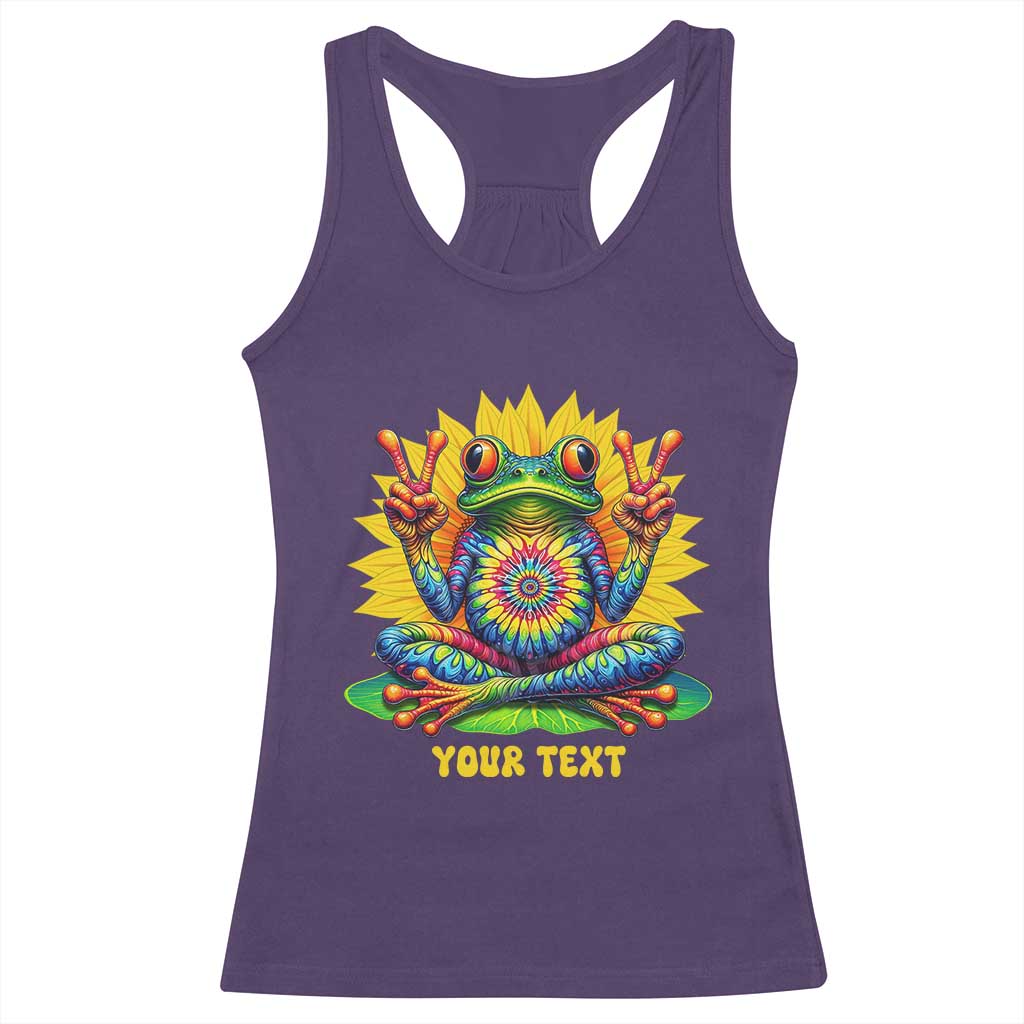 Personalized Tie Dye Hippie Frog Name Racerback Tank Top Custom Text Peace Sign Hippie Sunflower TS11 Purple Print Your Wear