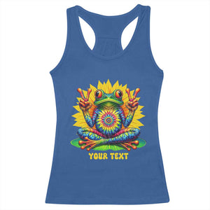 Personalized Tie Dye Hippie Frog Name Racerback Tank Top Custom Text Peace Sign Hippie Sunflower TS11 Royal Blue Print Your Wear