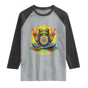 Personalized Tie Dye Hippie Frog Name Raglan Shirt Custom Text Peace Sign Hippie Sunflower TS11 Heather Gray Heather Charcoal Print Your Wear