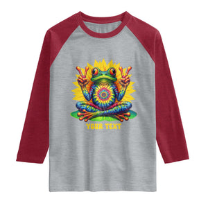Personalized Tie Dye Hippie Frog Name Raglan Shirt Custom Text Peace Sign Hippie Sunflower TS11 Heather Gray Heather Red Print Your Wear