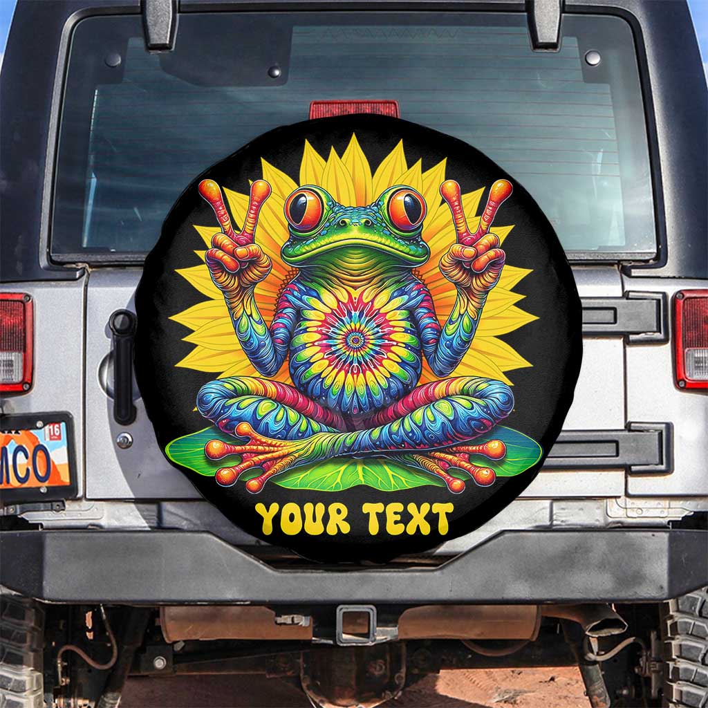 Personalized Tie Dye Hippie Frog Name Spare Tire Cover Custom Text Peace Sign Hippie Sunflower TS11 No hole Black Print Your Wear
