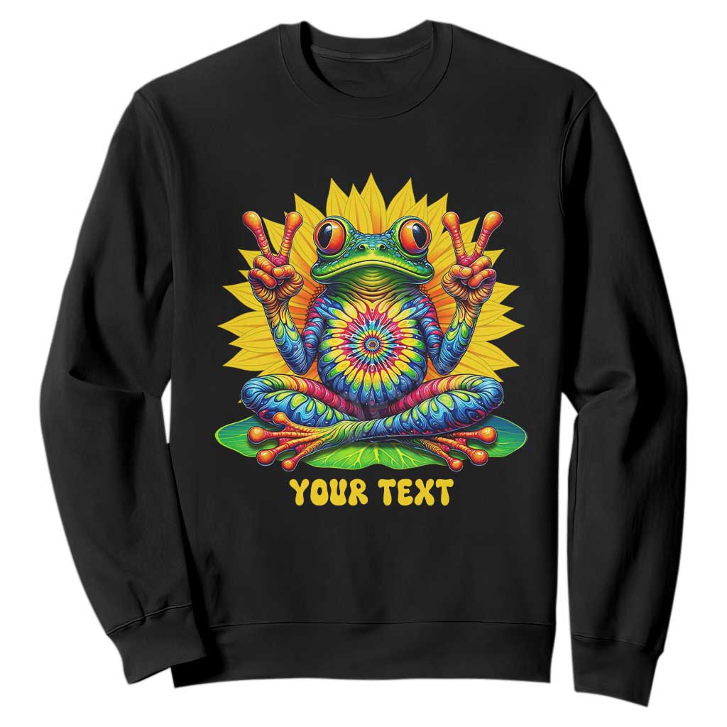 Personalized Tie Dye Hippie Frog Name Sweatshirt Custom Text Peace Sign Hippie Sunflower TS11 Black Print Your Wear