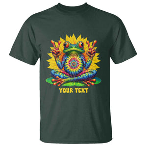 Personalized Tie Dye Hippie Frog Name T Shirt Custom Text Peace Sign Hippie Sunflower TS11 Dark Forest Green Print Your Wear