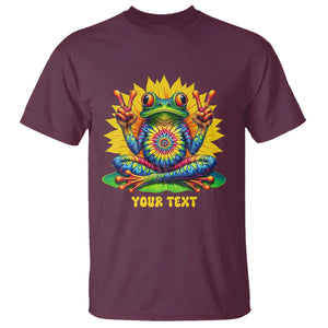 Personalized Tie Dye Hippie Frog Name T Shirt Custom Text Peace Sign Hippie Sunflower TS11 Maroon Print Your Wear