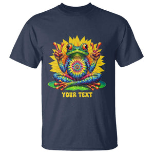 Personalized Tie Dye Hippie Frog Name T Shirt Custom Text Peace Sign Hippie Sunflower TS11 Navy Print Your Wear
