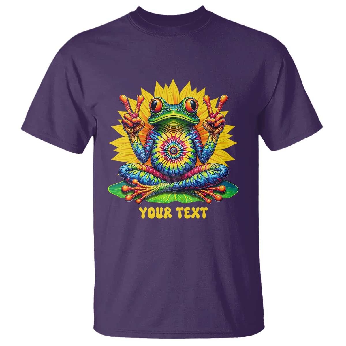 Personalized Tie Dye Hippie Frog Name T Shirt Custom Text Peace Sign Hippie Sunflower TS11 Purple Print Your Wear