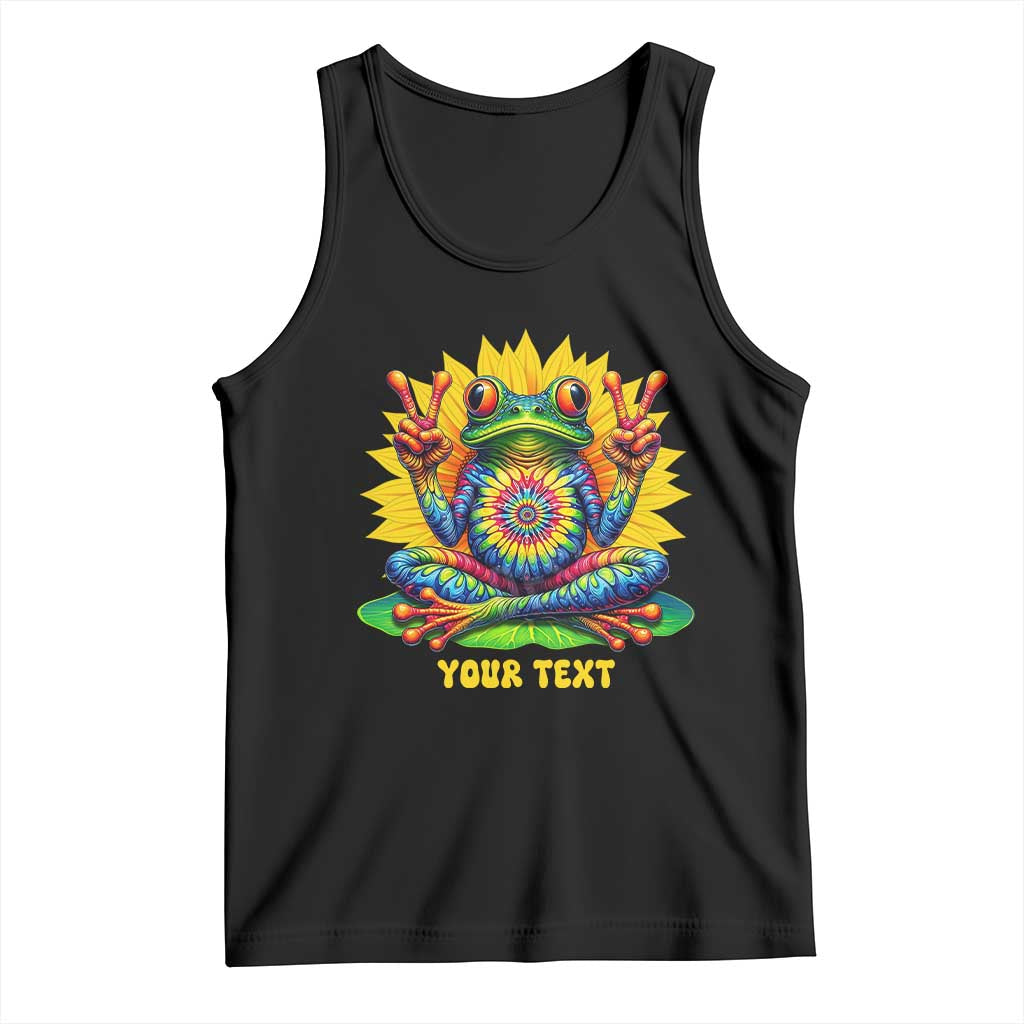 Personalized Tie Dye Hippie Frog Name Tank Top Custom Text Peace Sign Hippie Sunflower TS11 Black Print Your Wear