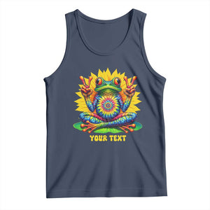 Personalized Tie Dye Hippie Frog Name Tank Top Custom Text Peace Sign Hippie Sunflower TS11 Navy Print Your Wear