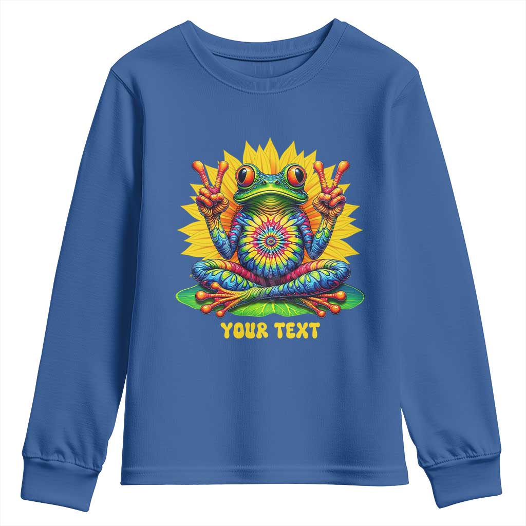 Personalized Tie Dye Hippie Frog Name Youth Sweatshirt Custom Text Peace Sign Hippie Sunflower TS11 Royal Blue Print Your Wear