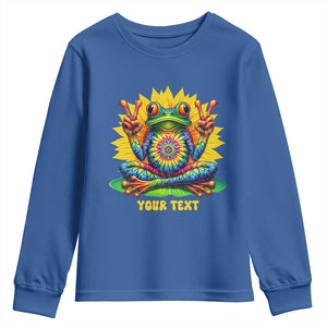 Personalized Tie Dye Hippie Frog Name Youth Sweatshirt Custom Text Peace Sign Hippie Sunflower TS11 Royal Blue Print Your Wear