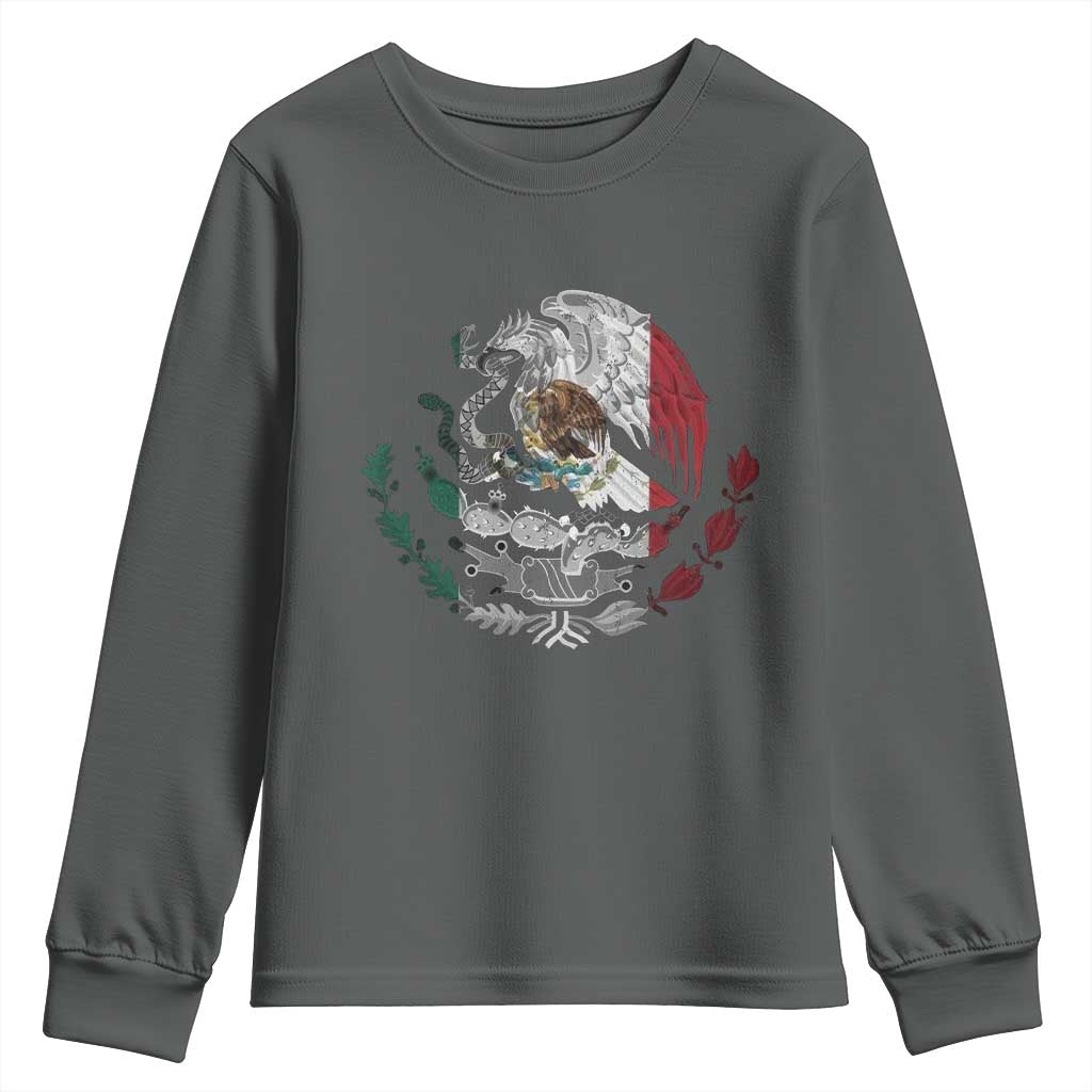 Mexico Coat Of Arms Mexican Flag Seal Symbol Youth Sweatshirt TS11 Dark Heather Print Your Wear