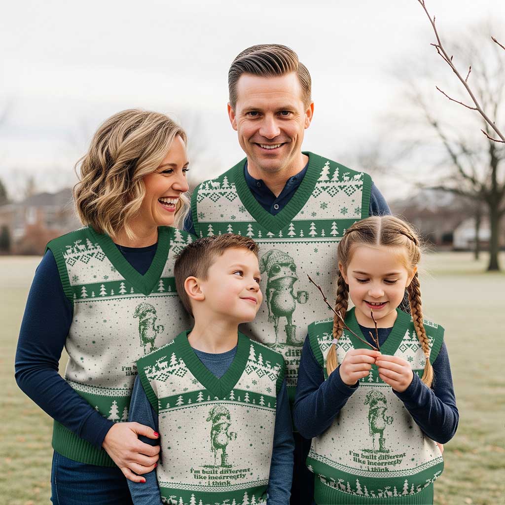 I Am Built Different Like Incorrectly I Think Frog Humor V-Neck Knit Sweater Vest