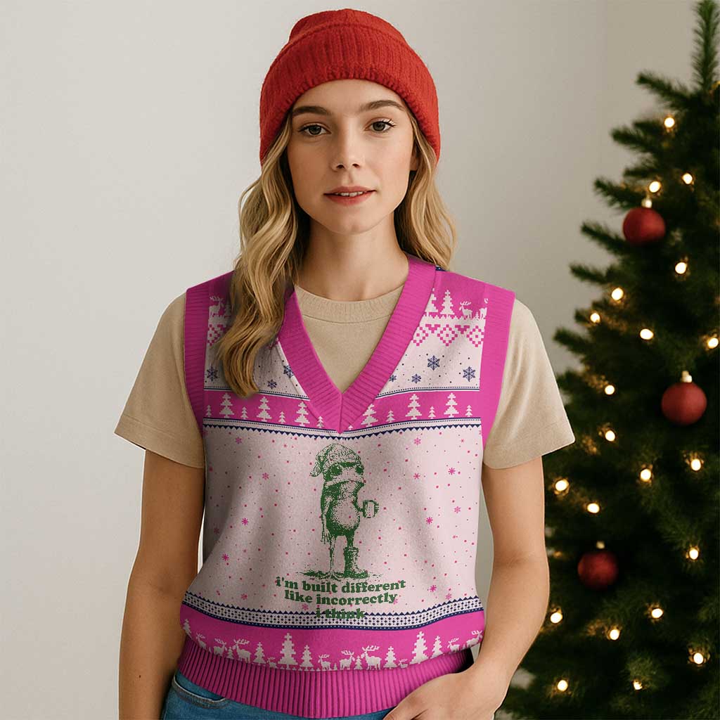 I Am Built Different Like Incorrectly I Think Frog Humor V-Neck Knit Sweater Vest