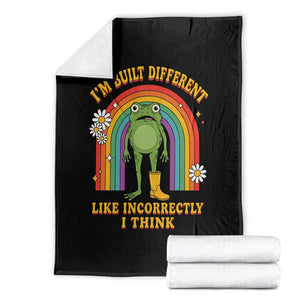 Funny Frog I Am Built Different Like Incorrectly I Think Throw Blanket Mentally Humor Boho Retro Rainbow
