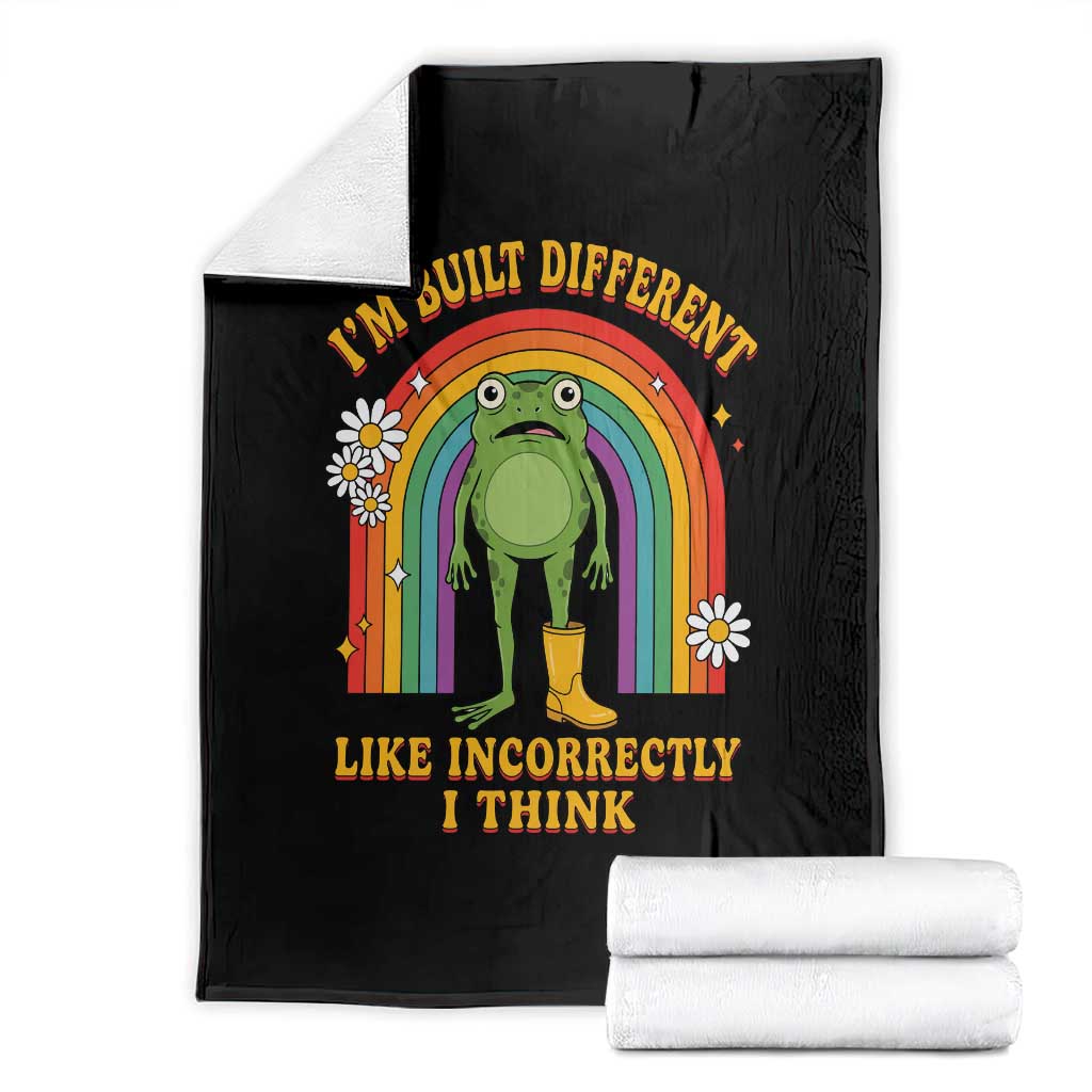 Funny Frog I Am Built Different Like Incorrectly I Think Throw Blanket Mentally Humor Boho Retro Rainbow