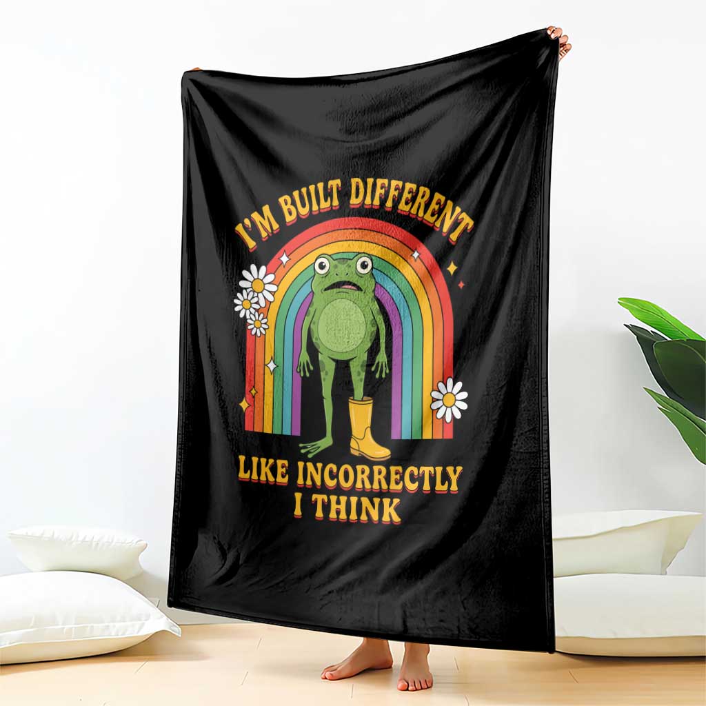 Funny Frog I Am Built Different Like Incorrectly I Think Throw Blanket Mentally Humor Boho Retro Rainbow