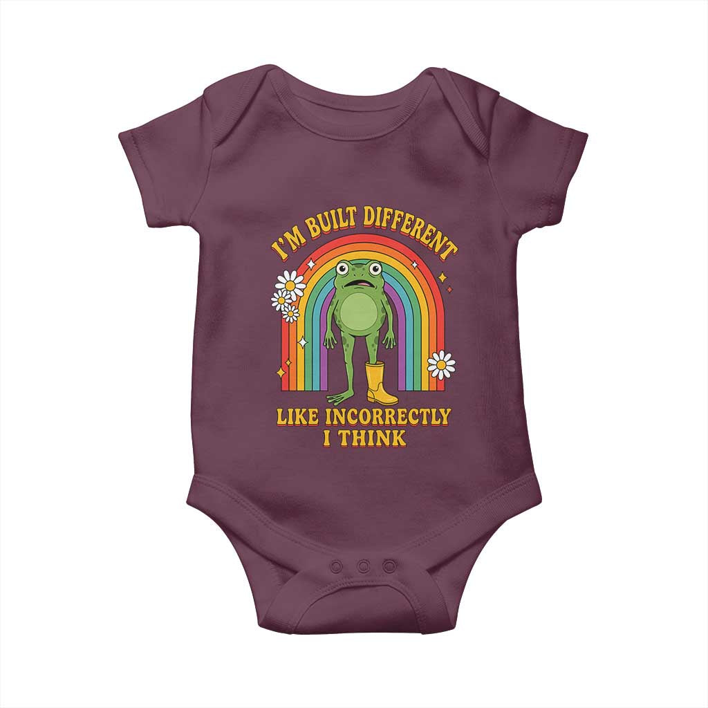 Funny Frog I Am Built Different Like Incorrectly I Think Baby Onesie Mentally Humor Boho Retro Rainbow