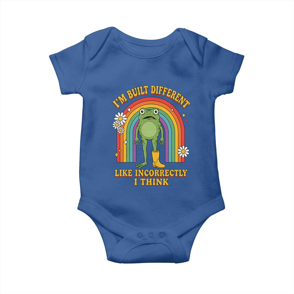 Funny Frog I Am Built Different Like Incorrectly I Think Baby Onesie Mentally Humor Boho Retro Rainbow