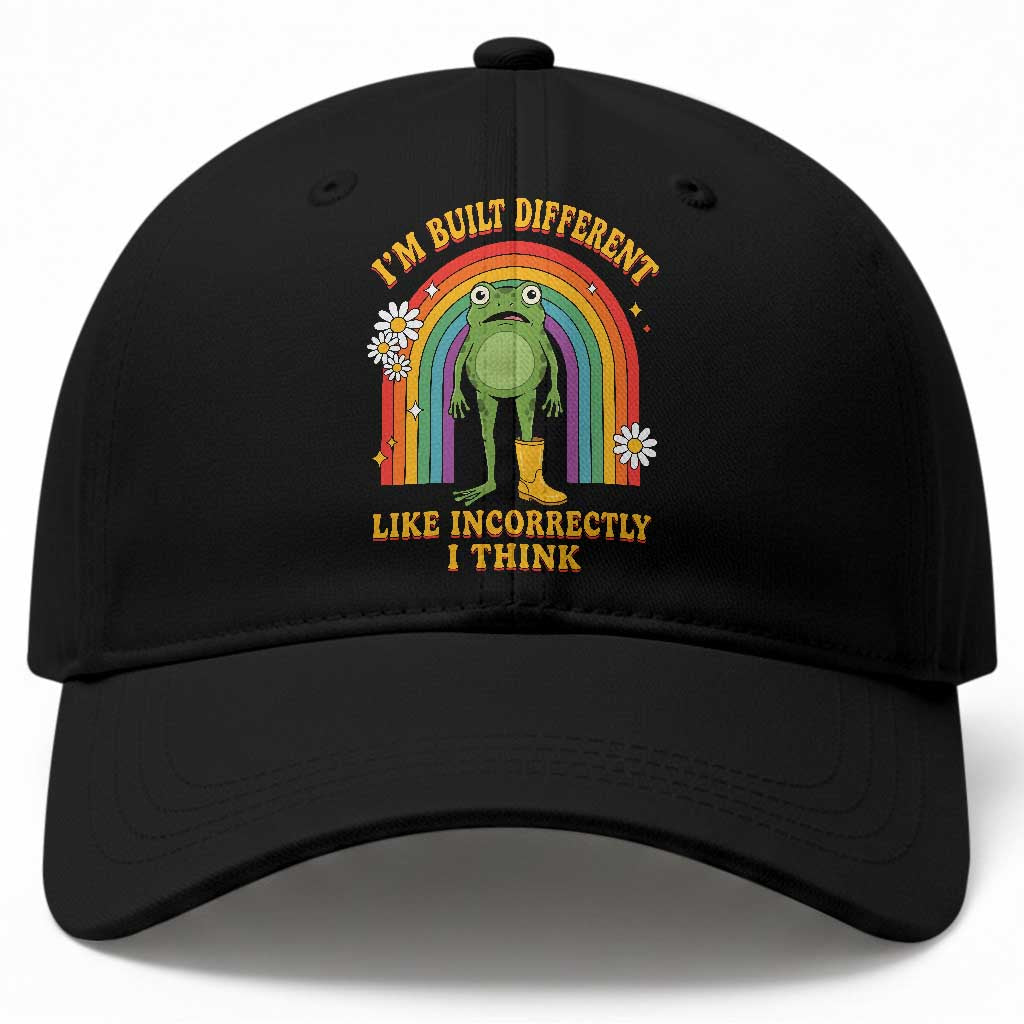 Funny Frog I Am Built Different Like Incorrectly I Think Baseball Cap Mentally Humor Boho Retro Rainbow