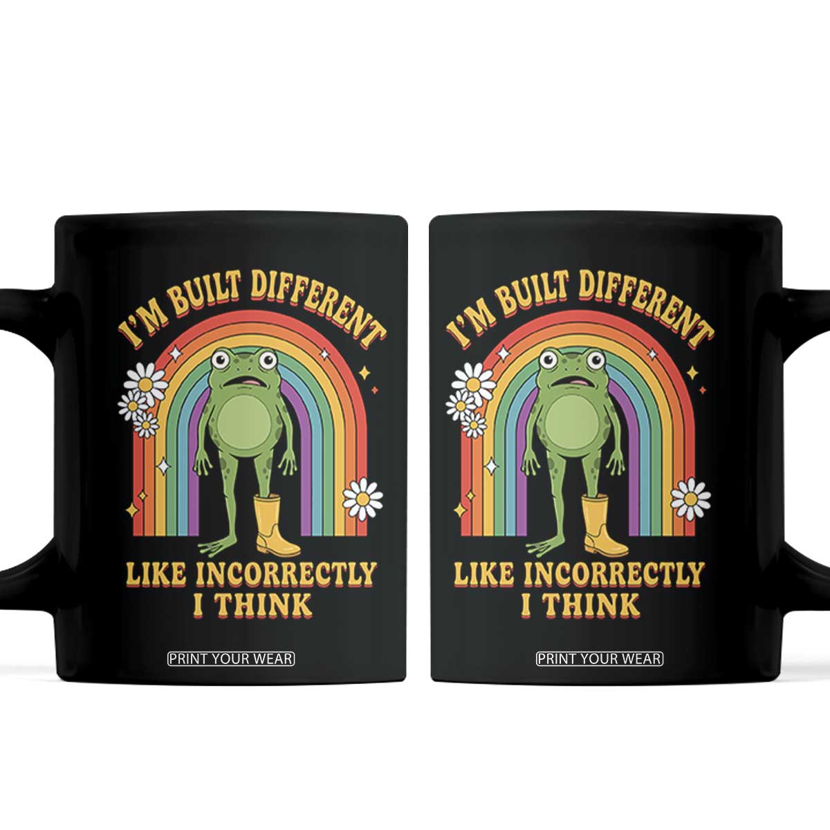 Funny Frog I Am Built Different Like Incorrectly I Think Coffee Mug Mentally Humor Boho Retro Rainbow
