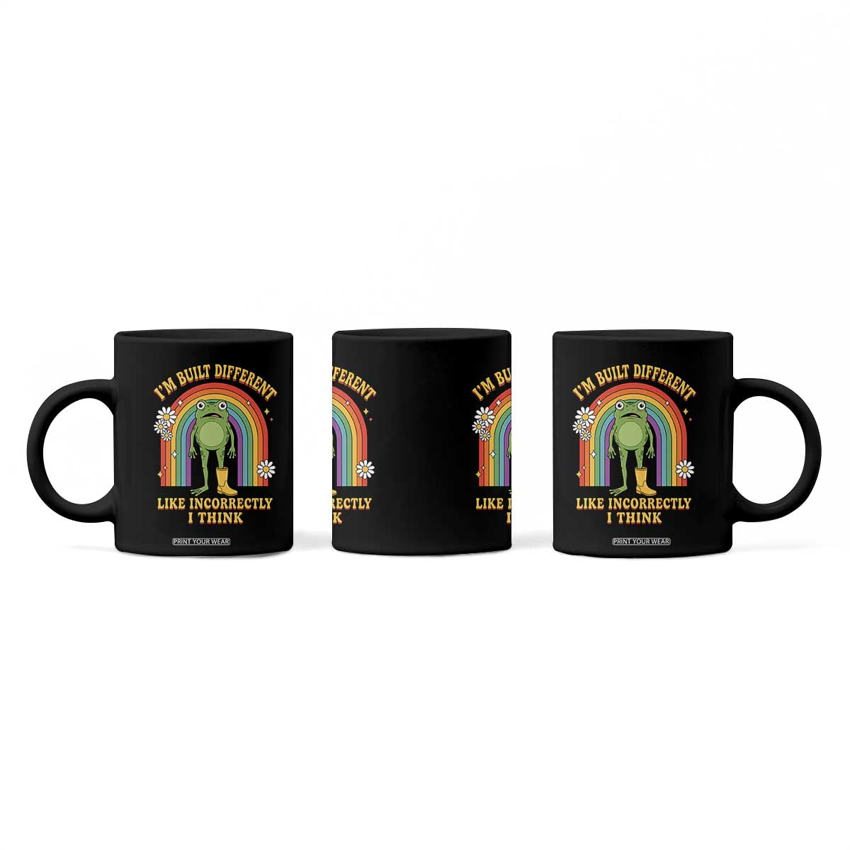 Funny Frog I Am Built Different Like Incorrectly I Think Coffee Mug Mentally Humor Boho Retro Rainbow
