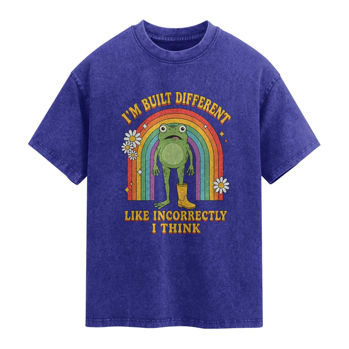 Funny Frog I Am Built Different Like Incorrectly I Think Washed Cotton T-Shirt Mentally Humor Boho Retro Rainbow