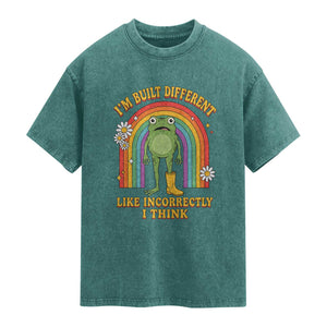 Funny Frog I Am Built Different Like Incorrectly I Think Washed Cotton T-Shirt Mentally Humor Boho Retro Rainbow