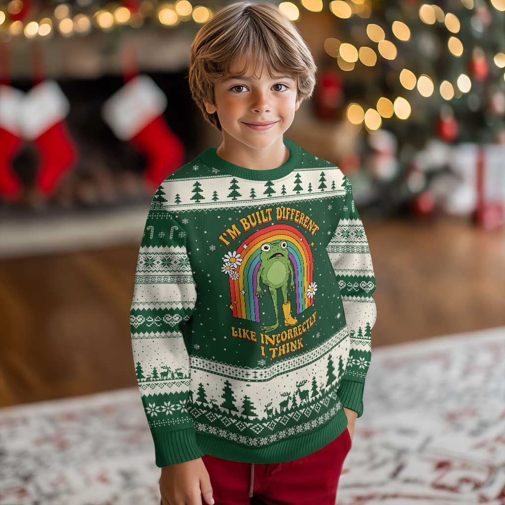 Funny Frog I Am Built Different Like Incorrectly I Think Ugly Christmas Sweater Mentally Humor Boho Retro Rainbow