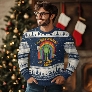Funny Frog I Am Built Different Like Incorrectly I Think Ugly Christmas Sweater Mentally Humor Boho Retro Rainbow